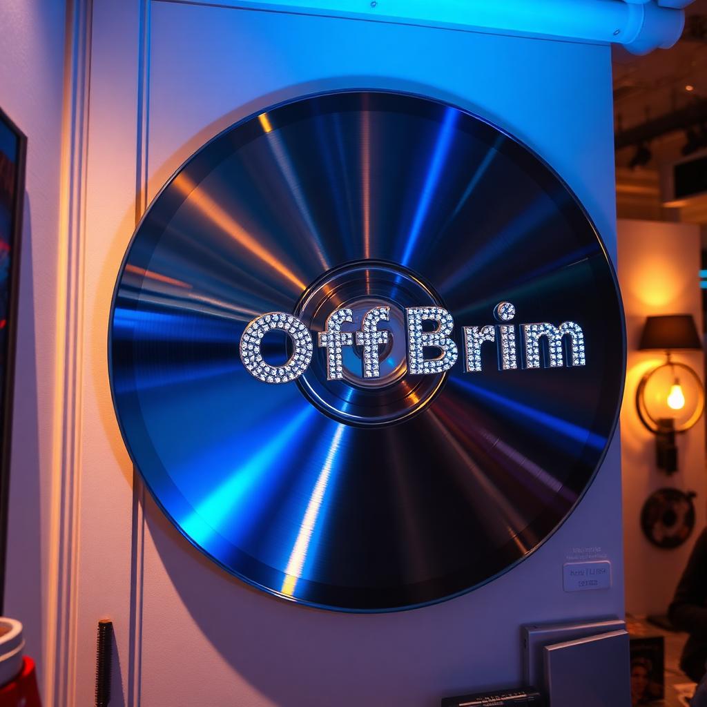 OffBrim Pop-Up — espejo circular CD con logo OffBrim en strass